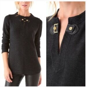 ▶️ Tory Burch Wool Alpaca Tunic Keyhole Sweater XS Leather Buckle BLACK Designer